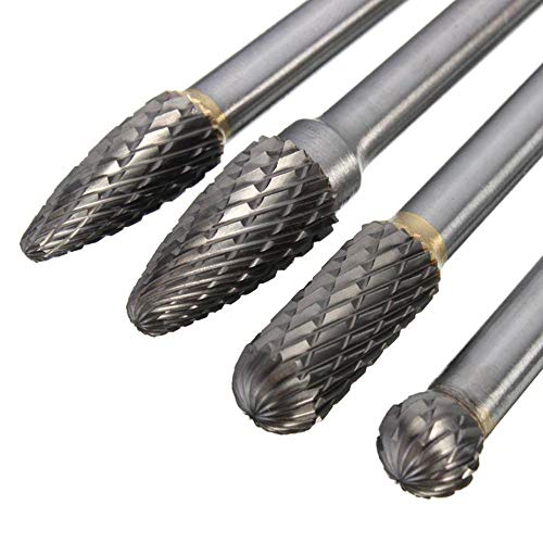 Wolfride 4pcs Long Shank Tungsten Carbide Burr Set 6mm Shank Die Grinder Burr Set for Metal 6-Inch Length