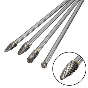 Wolfride 4pcs Long Shank Tungsten Carbide Burr Set 6mm Shank Die Grinder Burr Set for Metal 6-Inch Length