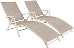flamaker patio lounge chairs adjustable chaise lounge chairs folding outdoor recliners set of 2 for beach, pool and yard (beige)