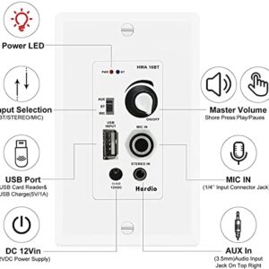 Herdio Home Audio Package Wall Mount Bluetooth Amplifier Receiver System with 300W in Ceiling Wall Passive Speakers Perfect for Home Theater Office Bathroom Kitchen Living Room (A Pair)