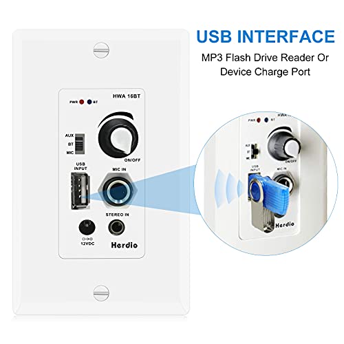 Herdio Home Audio Package Wall Mount Bluetooth Amplifier Receiver System with 300W in Ceiling Wall Passive Speakers Perfect for Home Theater Office Bathroom Kitchen Living Room (A Pair)