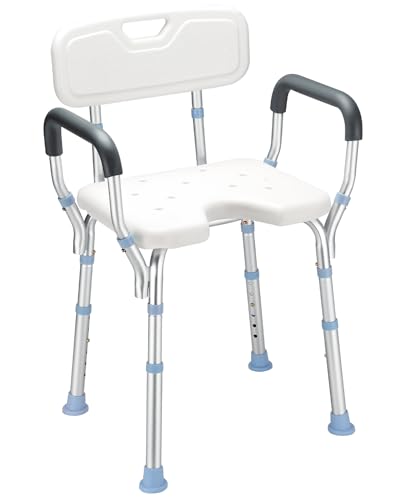 OasisSpace Heavy Duty Shower Chair with Back and Arms 300lb, Bathtub Chair with Handles - Medical Tool Free Shower Cutout Seat for Handicap, Disabled, Seniors & Elderly