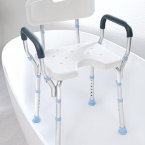 OasisSpace Heavy Duty Shower Chair with Back and Arms 300lb, Bathtub Chair with Handles - Medical Tool Free Shower Cutout Seat for Handicap, Disabled, Seniors & Elderly