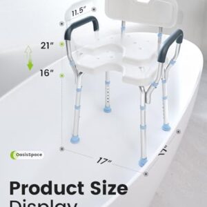 OasisSpace Heavy Duty Shower Chair with Back and Arms 300lb, Bathtub Chair with Handles - Medical Tool Free Shower Cutout Seat for Handicap, Disabled, Seniors & Elderly