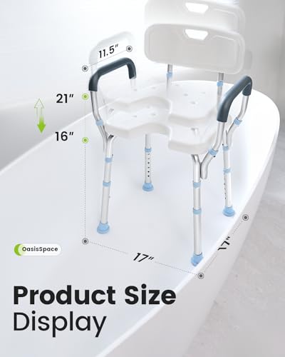 OasisSpace Heavy Duty Shower Chair with Back and Arms 300lb, Bathtub Chair with Handles - Medical Tool Free Shower Cutout Seat for Handicap, Disabled, Seniors & Elderly