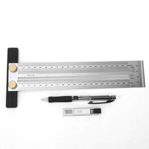 precision marking t-rule stainless steel t type hole ruler scribing gauge marking measuring tool with automatic pencil 200mm/300mm/400mm(200mm)