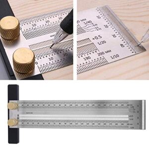 Precision Marking T-Rule Stainless Steel T Type Hole Ruler Scribing Gauge Marking Measuring Tool with Automatic Pencil 200mm/300mm/400mm(200mm)