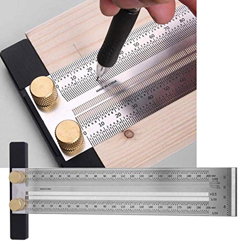 Precision Marking T-Rule Stainless Steel T Type Hole Ruler Scribing Gauge Marking Measuring Tool with Automatic Pencil 200mm/300mm/400mm(200mm)