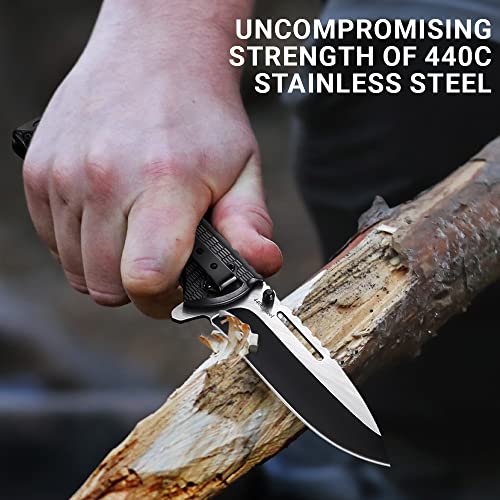 Spring Assisted Pocket Knife - Survival Military Foldable Knife - Best Outdoor Camping Hunting Bushcraft EDC Folding Knife - Tactical Paracord Stainless Steel Pocket Knives w/Clip for Men 25443