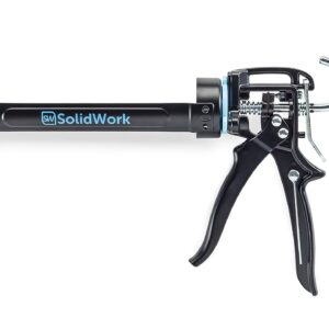 SolidWork Professional Drip-Free Caulk Gun with Ergonomic Steel Handle, up to 1/10 Gallon Cartridge, Adjustable 24:1 Thrust Ratio 1/10 Gallon Cartridge | Black Caulking Gun