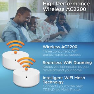 TRENDnet AC2200 WiFi Mesh Router,TEW-830MDR,1xAC2200 WiFi Mesh Router,App-Based Setup,Expanded Wireless Internet(Up to 2,000 Sq Ft.Home),Supports 2.4GHz/5GHz,White