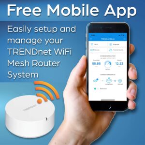 TRENDnet AC2200 WiFi Mesh Router,TEW-830MDR,1xAC2200 WiFi Mesh Router,App-Based Setup,Expanded Wireless Internet(Up to 2,000 Sq Ft.Home),Supports 2.4GHz/5GHz,White