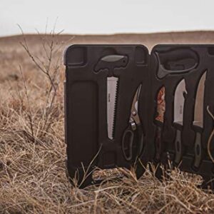 Old Timer Outdoor Kit with Game Shears, Bone Saw, Gut Hook, Caping, Boning, and Fillet Knives, Knife Sharpener, and Latex Butcher Gloves for Hunting, Camping, Fishing, Meat Processing, and Outdoors