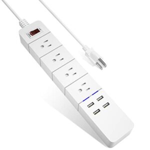 usb power strip, 4 usb ports & 4 outlets, fast charging, white 5.5 ft cord, 1875w/15a protector for desktop, home, office & nightstand charging station - duvik