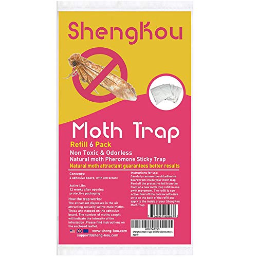 ShengKou Dual Pheromone Moth Traps Refill for Clothes Moths and Pantry Moths - Pink (Pack of 6)