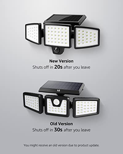 LE Solar Lights for Outside, Motion Activated Security Lights, WL4000 High Brightness, 3 Adjustable Heads 270° Wide Lighting Angle, IP65 Waterproof, Wireless Wall Lamp for Porch Yard Garage