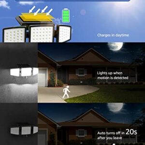 LE Solar Lights for Outside, Motion Activated Security Lights, WL4000 High Brightness, 3 Adjustable Heads 270° Wide Lighting Angle, IP65 Waterproof, Wireless Wall Lamp for Porch Yard Garage