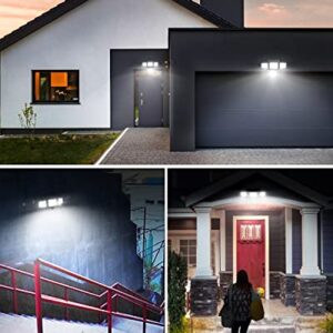 LE Solar Lights for Outside, Motion Activated Security Lights, WL4000 High Brightness, 3 Adjustable Heads 270° Wide Lighting Angle, IP65 Waterproof, Wireless Wall Lamp for Porch Yard Garage