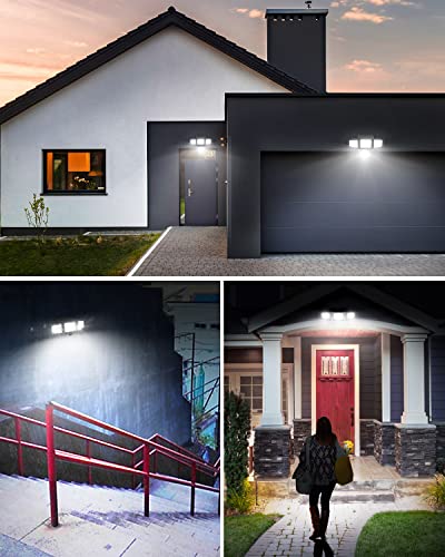 LE Solar Lights for Outside, Motion Activated Security Lights, WL4000 High Brightness, 3 Adjustable Heads 270° Wide Lighting Angle, IP65 Waterproof, Wireless Wall Lamp for Porch Yard Garage