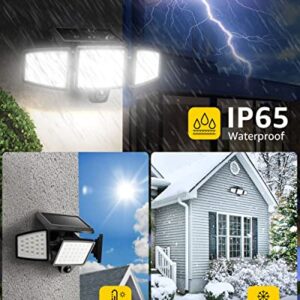 LE Solar Lights for Outside, Motion Activated Security Lights, WL4000 High Brightness, 3 Adjustable Heads 270° Wide Lighting Angle, IP65 Waterproof, Wireless Wall Lamp for Porch Yard Garage