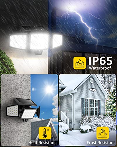 LE Solar Lights for Outside, Motion Activated Security Lights, WL4000 High Brightness, 3 Adjustable Heads 270° Wide Lighting Angle, IP65 Waterproof, Wireless Wall Lamp for Porch Yard Garage