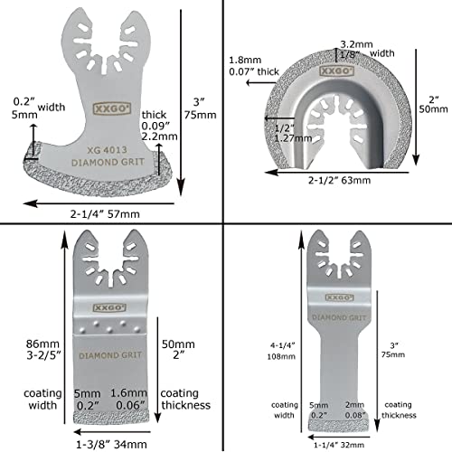 XXGO 4 Pcs Oscillating Multi Tool Diamond Blades for Grit Grout Removal XG4004D