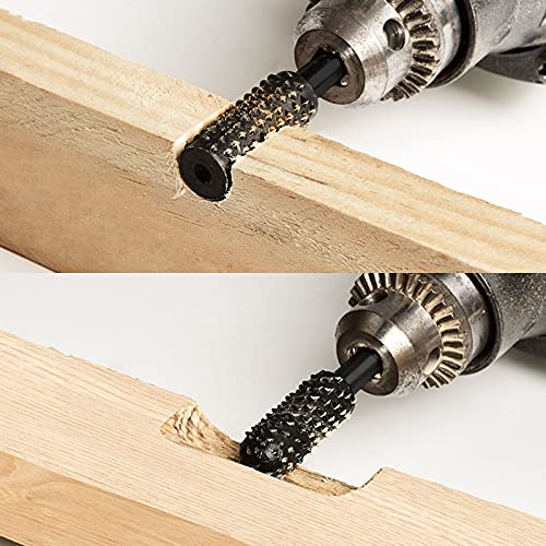 EEEkit 10PCS Wood Carving File Rasp Drill Bit, 1/4" 6mm Rotary Rasp Drill Bit Set, DIY Woodworking Rotating Embossed Chisel Shaped Shank Tool Burr Power Tools for Engraving Polishing Grinding