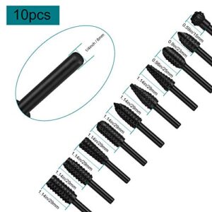 EEEkit 10PCS Wood Carving File Rasp Drill Bit, 1/4" 6mm Rotary Rasp Drill Bit Set, DIY Woodworking Rotating Embossed Chisel Shaped Shank Tool Burr Power Tools for Engraving Polishing Grinding