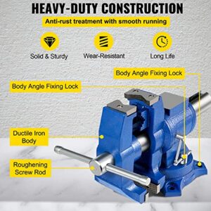 BestEquip 4" Heavy Duty Bench Vise , Double Swivel Rotating Vise Head/Body Rotates 360° ,Pipe Vise Bench Vices 15Kn Clamping Force,for Clamping Fixing Equipment Home or Industrial Use