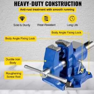 BestEquip 6" Heavy Duty Bench Vise, Double Swivel Rotating Vise Head/Body Rotates 360°,Pipe Vise Bench Vices 30Kn Clamping Force,for Clamping Fixing Equipment Home or Industrial Use