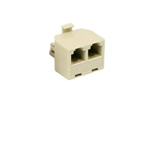 vistric phone line splitter, rj11 male plug to dual female sockets, plug in wall jack, split one line for 2 devices. works with telephones, fax-machines, answering-machines, cordless-phones. 1-unit.