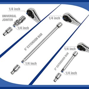 WORKPRO 70-Piece 1/4" Drive Socket Set with Quick-Release Ratchet, Metric and SAE for Auto Repairing & Household, W003068A