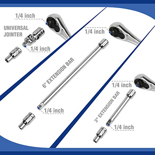 WORKPRO 70-Piece 1/4" Drive Socket Set with Quick-Release Ratchet, Metric and SAE for Auto Repairing & Household, W003068A