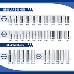 WORKPRO 70-Piece 1/4" Drive Socket Set with Quick-Release Ratchet, Metric and SAE for Auto Repairing & Household, W003068A