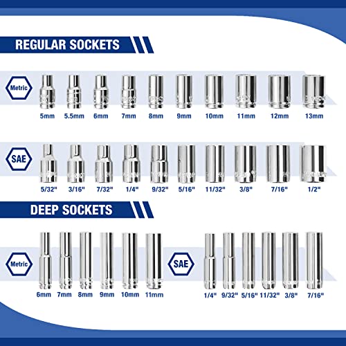 WORKPRO 70-Piece 1/4" Drive Socket Set with Quick-Release Ratchet, Metric and SAE for Auto Repairing & Household, W003068A