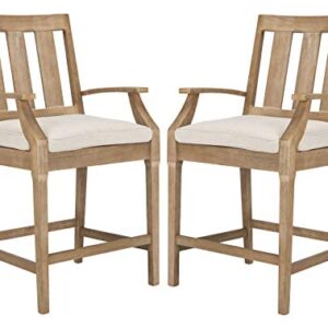 Safavieh Couture Patio Collection San Salvador Natural and White 25-inch Bar Stool (Set of 2)