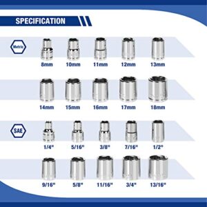 WORKPRO Socket Set, 47-Piece 3/8" Drive Socket Set with Quick-Release Ratchet, Metric and SAE for Auto Repairing & Household, W003069A