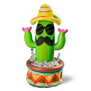 joyin 36" inflatable cactus cooler with sombrero hat for fiesta, cinco de mayo party supplies, inflatable , pool party decoration