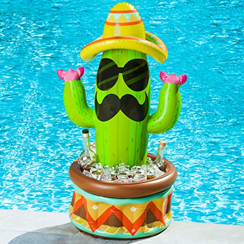 JOYIN 36" Inflatable Cactus Cooler with Sombrero Hat for Fiesta, Cinco de Mayo Party Supplies, Inflatable , Pool Party Decoration