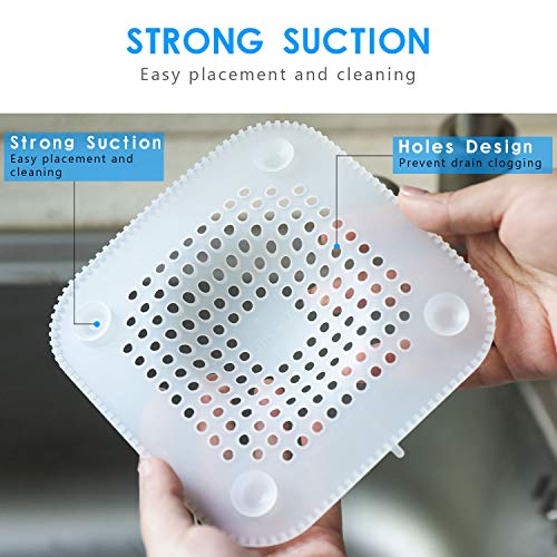 LONGFITE Drain Cover Strainer Hair Catcher and Stopper 2 Pack with Strong Suction for Bathroom Shower, Bathtub and Kitchen