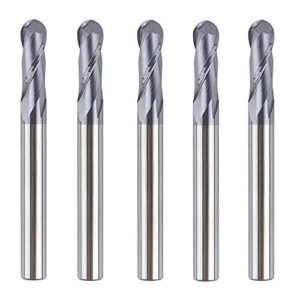 spetool 5pcs ball nose end mill cutter cnc router bits double flute hrc55 spiral milling tool 1/4 inch shank 2-1/2 inch length ovl