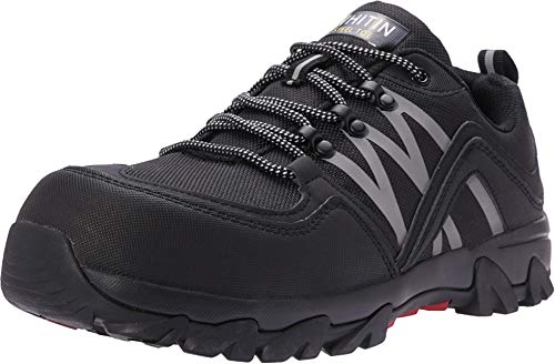 WHITIN Steel Toe Shoes Men Composite Toe Indestructible Steal Toed Steeltoe Size 12 Comfortable Fashion Lightweight Nonslip Working Footwear with Thick Sole Black