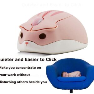 2.4GHz Wireless Mouse Cute Hamster Shape Less Noice Portable Mobile Optical 1200DPI USB Mice Cordless Mouse for PC Laptop Computer Notebook MacBook Kids Girl Men Women Adults Gift (Pink)