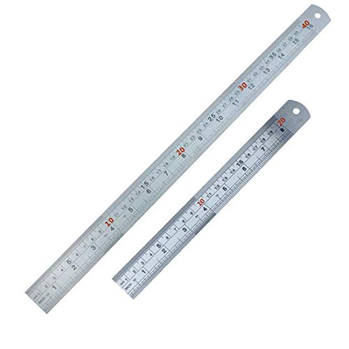 16 Inch/40cm w 8 Inch/20cm Metal Metric Rigid Straight Edge Ruler for Measuring 2 Pack