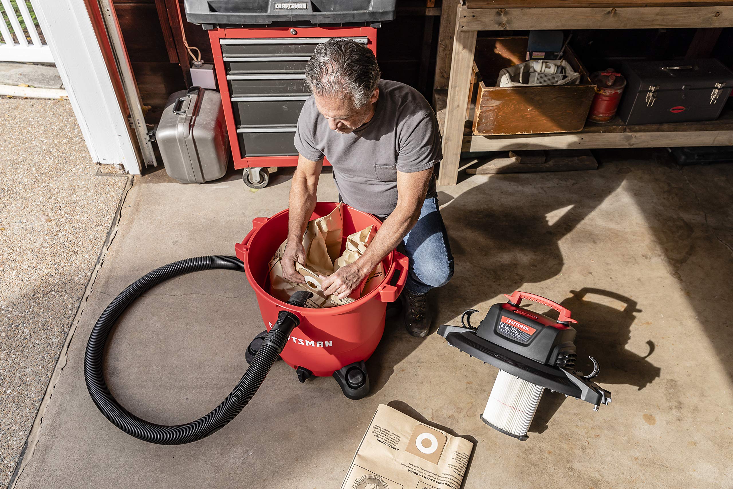 CRAFTSMAN CMXEVBE17596 20 Gallon 6.5 Peak HP Wet/Dry Vac, Heavy-Duty Shop Vacuum with 20-Foot Hose Kit and General Purpose Filter