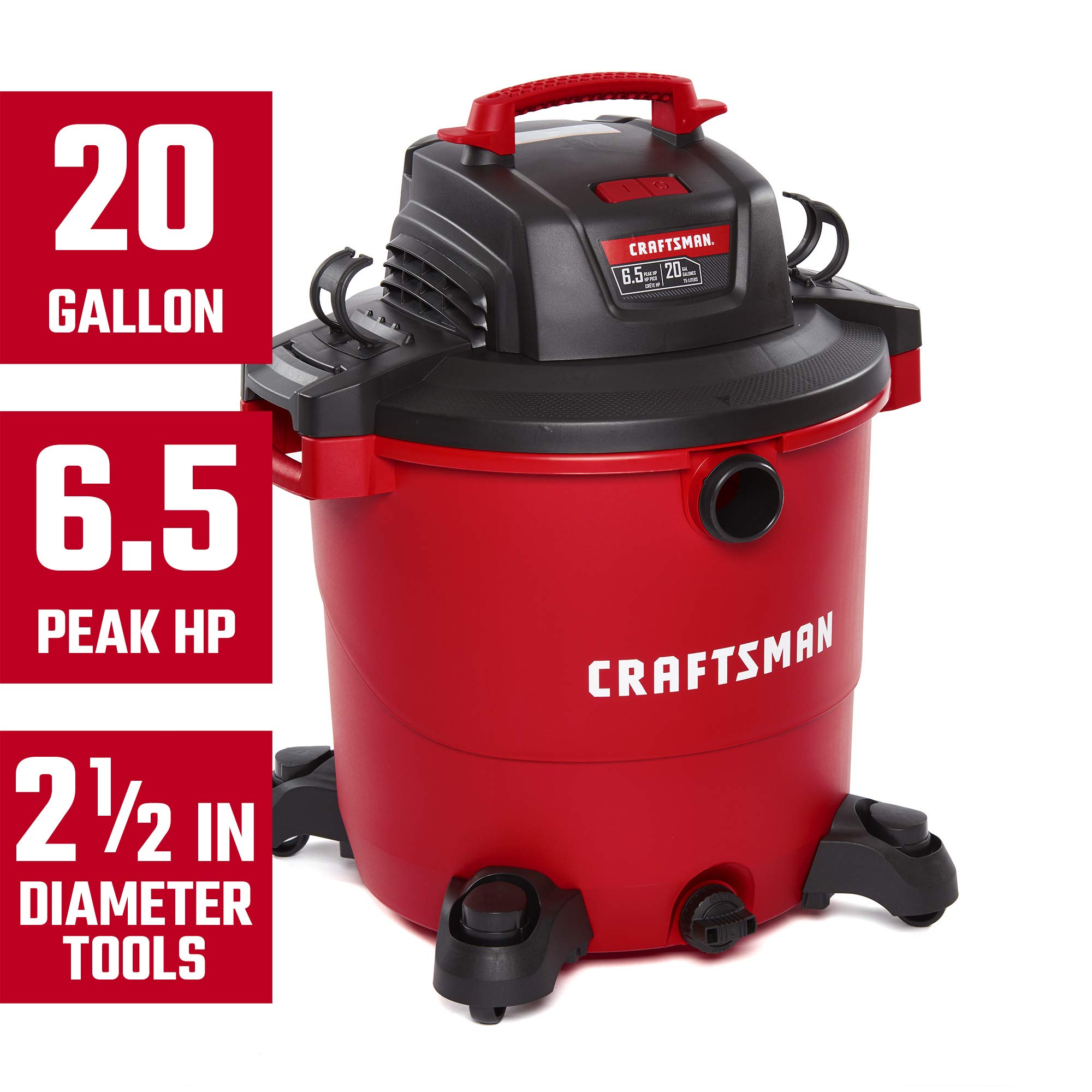CRAFTSMAN CMXEVBE17596 20 Gallon 6.5 Peak HP Wet/Dry Vac, Heavy-Duty Shop Vacuum with 20-Foot Hose Kit and General Purpose Filter