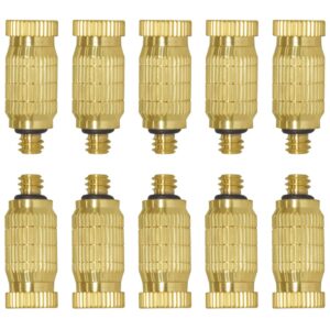 Joywayus 10/24 UNC Thread Brass Misting Nozzles Atomizing High Pressure Misting Sprayer Water Hose Nozzle for Greenhouse, Landscaping, Outdoor Cooling Mister System (Pack of 10)