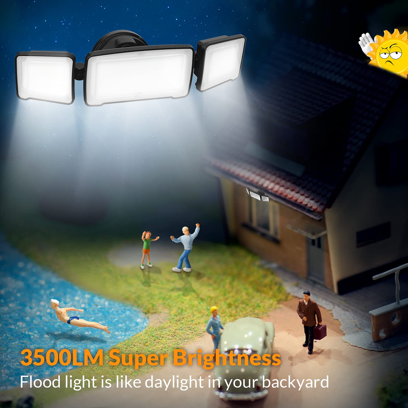 LEPOWER 3500LM LED Flood Light, 35W Outdoor Flood Light Fixture, Exterior Lights with 3 Adjustable Heads, 5500K, IP65 Waterproof for Garage, Yard, Porch