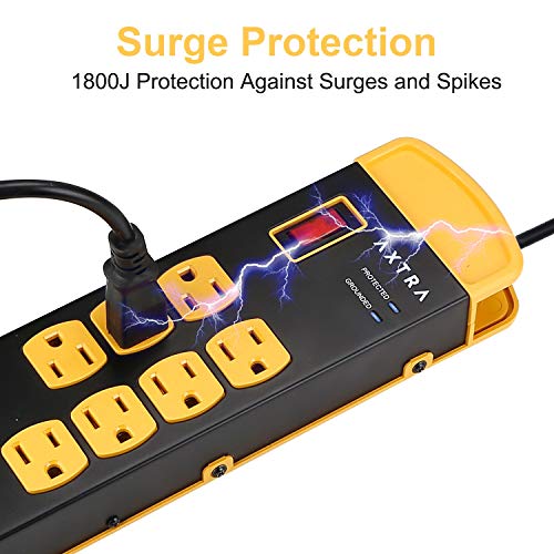 AXTRA 8-Outlet Metal Surge Protector Power Strip with USB Ports, 9-Foot Long Heavy-Duty Extension Cord, 1800 Joules, 1875W/15A Wall Mountable for Home, Office, School, Computer Desktop [ETL Listed]