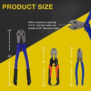 KOTTO Bolt Cutter Pliers Set Industrial Heavy Duty Soft Rubber 14" and Mini 8" High Leverage Cable Cutter with Carrying Case Easily Cut Locks, Barbed Wire, Thick Wire